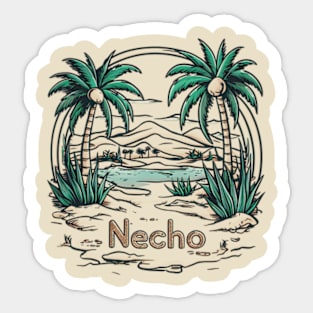 name Necho written in the sand Sticker